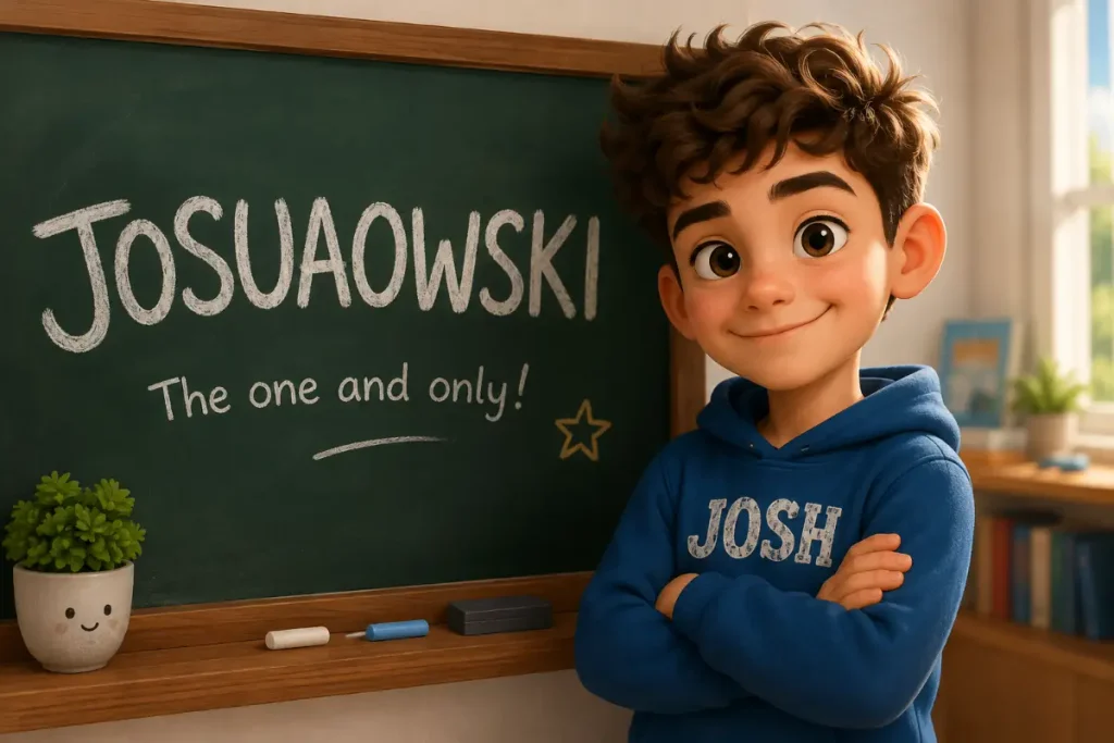 Josh Nicknames featuring Josuaowski on a classroom chalkboard.